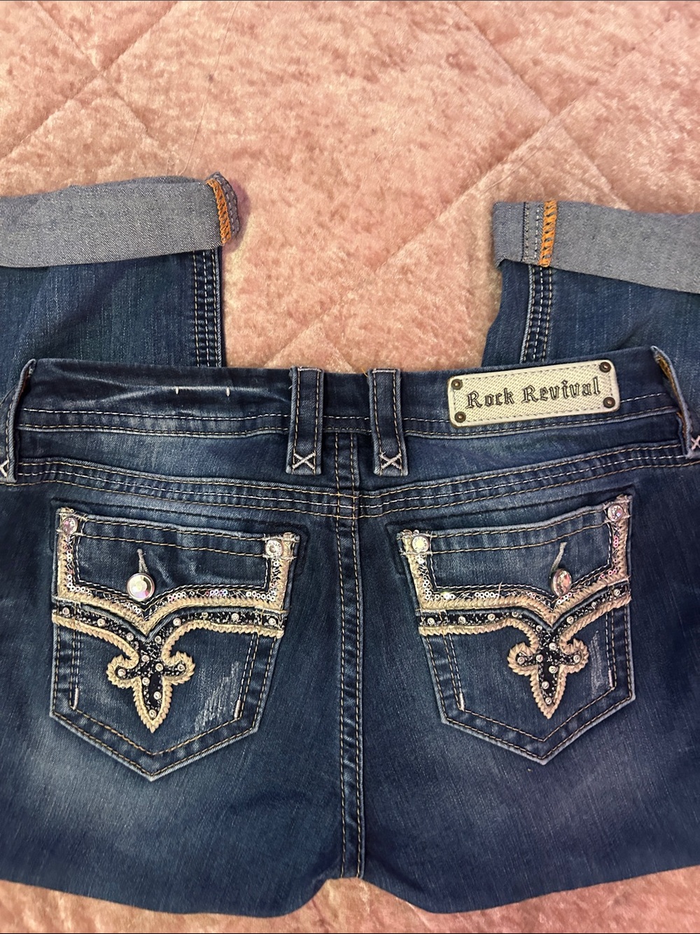 Rock Revival Women's Dark Blue Sequin Embellished Back-Pocket Jeans